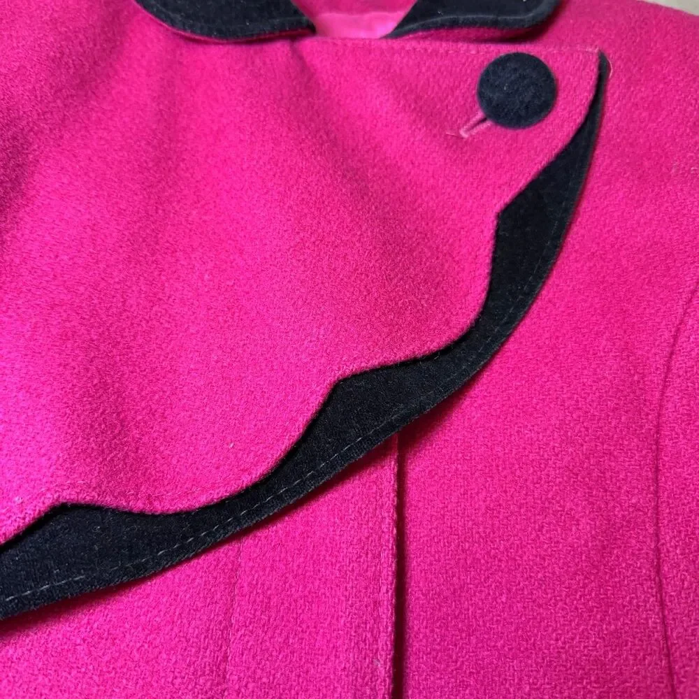 Vintage Rothschild Girls Size 7 Pink Wool Blend Dress Coat Black Velvet Made USA